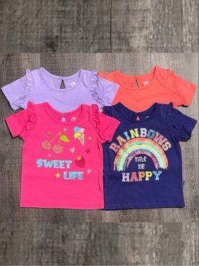 New Bundle of 4 Baby & Toddler Girls Size 12 Months Keyhole Ruffle Tees